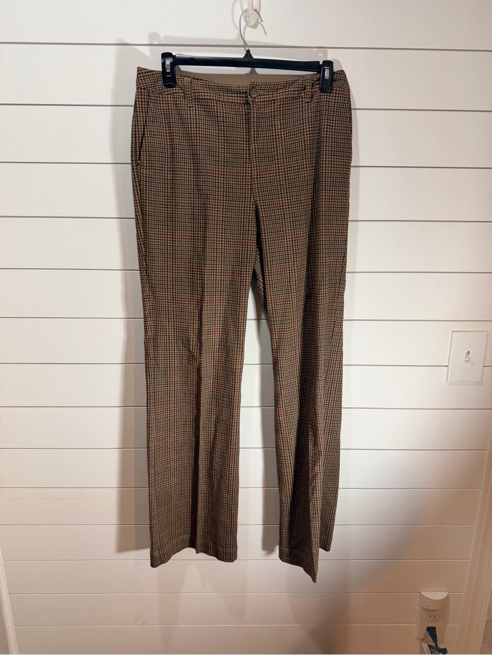 Eddie Bauer Mercer Fit Pants Womens 12 Tall Brown Plaid Trousers Academia Preppy